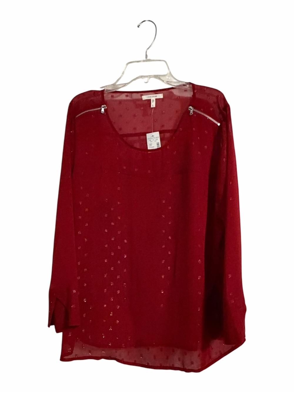 Maurices Red Sheer Blouse with Shoulder Zips NWT - L
